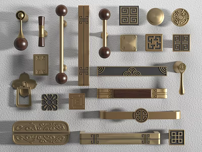 New Chinese Handle Brass Handle Classical Wardrobe Handle Cabinet Door Handle Drawer Handle 3d model