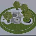 Circular Landscape Design With Tree Pits Grass Paved Ground And Seating Area 3d model