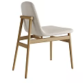 Modern Dining Chair With Wooden Frame And Beige Fabric Upholstered Comfortable Seat