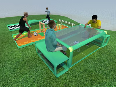 Outdoor Playground Equipment With Soccer Field People Playing And Interactive Green Grass Area 3d model