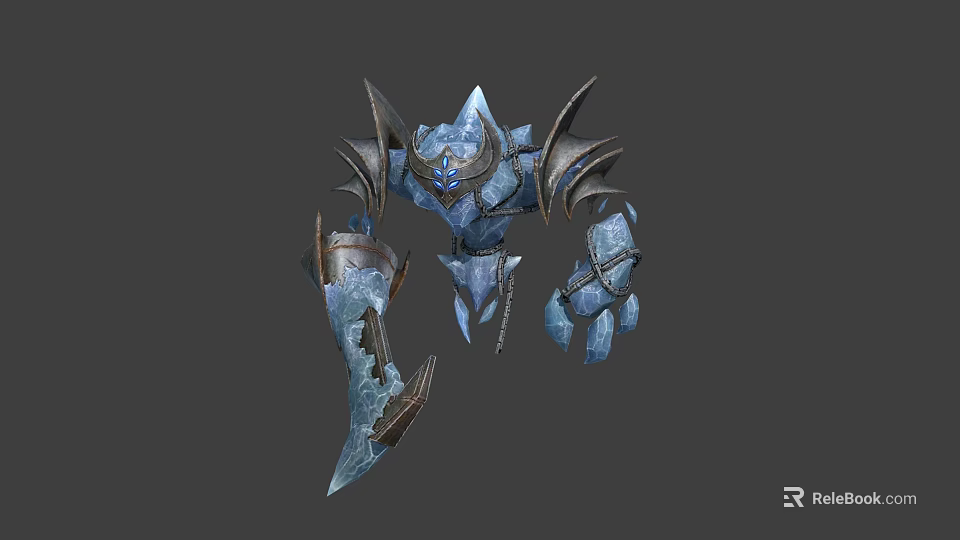 Mythical Blue Crystal Warrior Character And Horned Rock Creature Armored With Sharp Claws 3d model 
