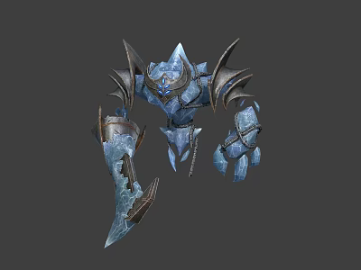 Mythical Blue Crystal Warrior Character And Horned Rock Creature Armored With Sharp Claws 3d model