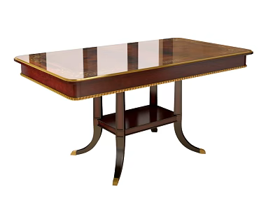 Classic Dining Table With Glass Top Wooden Frame Gold Accents Curved Legs And Lower Shelf 3d model