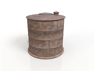 Industrial Metal Storage Tank Featuring Cylindrical Design Covered Lid And Rustic Surface 3d model