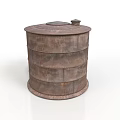 Industrial Metal Storage Tank Featuring Cylindrical Design Covered Lid And Rustic Surface