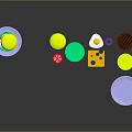 Colorful Assorted Food Items With Hamburger Fried Egg Cookies And Round Plates