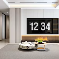 Modern Living and Dining Room Interior Design With Sofa Coffee Table Dining Chairs And Wall Decor