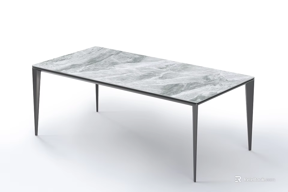 Modern Contemporary Dining Table With Sleek Marble Top And Sturdy Black Legs 3d model 