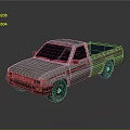 Vintage Light Colored Pickup Truck With Red Stripes And Muddy Exterior