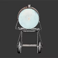 Rusted Red And Green Oil Drum On Metal Cart With Wheels And Stand Structure