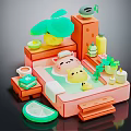 Cartoon Bathroom Scene With Cute Pig In Bathtub Lemon Elements Green Plants And Rubber Duck