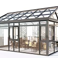 Villa Balcony Glass Structure with Transparent Roof and Interior Furniture Decor