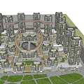 Modern High Rise Building Architectural Design With Glass Curtain Walls Lower Base And Pedestrians