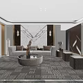 Modern Living Dining Room Interior With Marble Floor Sofa TV Unit And Large Window