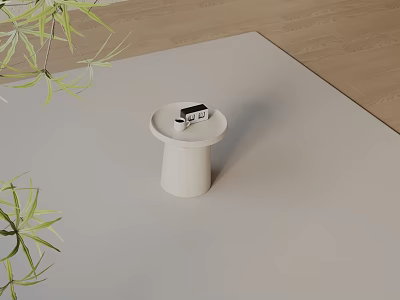 White Circular Side Table With Green Plants On Light Rug Home Interior 3d model