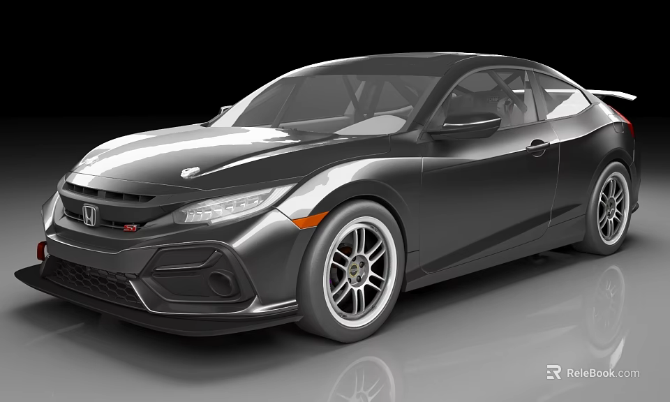Black Honda Civic Sporty Coupe With Two Door Design Shiny Exterior And Alloy Wheels 3d model 