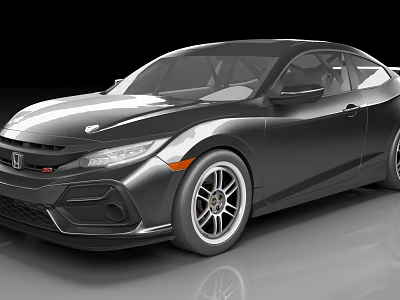 Black Honda Civic Sporty Coupe With Two Door Design Shiny Exterior And Alloy Wheels 3d model