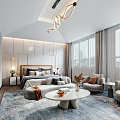 Elegant Modern Bedroom Interior Design With Upholstered Bed Nightstands Hanging Lighting Curtains And Floor Rug