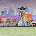 Overpass, Covered Bridge, pedestrian overpass 3d model