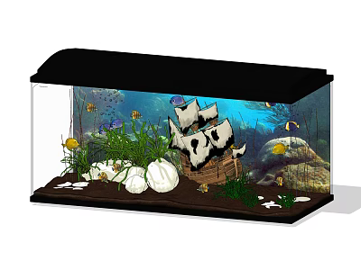 Elegant Aquarium Setup With Pirate Ship Ornament Aquatic Plants And Colorful Fish 3d model