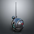 Mechanical Robot Sphere Character With Antenna Transparent Window Red Indicator Light and Metallic Shell 3d model