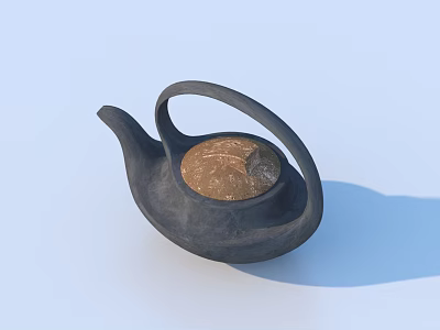 Modern Minimalist Home Kitchen Teapot With Black Body And Gold Lid 3d model