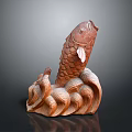 Wooden Carp Sculpture with Detailed Scales and Waves Shaped Base