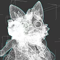 Blue And Black Anthropomorphic Wolf Character With Glowing Cross Eyes And Friendly Expression