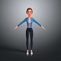 3D Game Movie Character Female With Brown Hair Blue Jacket White Top Arms Outstretched