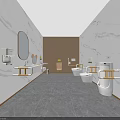 Other Restroom Interior Design with Marble Walls Wooden Panels Sink Counter Toilets and Grab Bars