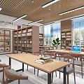 Book Art Inspired Library Interior With Shelves Natural Light And Plants