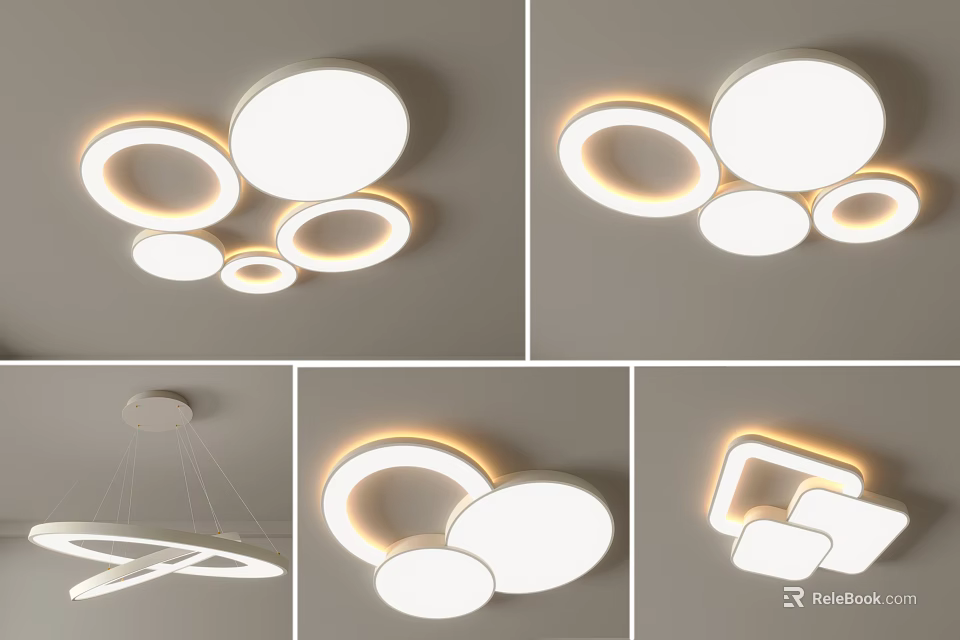 Modern Circular Ceiling Lights With Ring Light Strips Multiple Lamps And Warm Glow For Interior 3d model