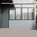 Black Security Door For Modern Residential Entrance With Glass Windows And Stone Wall