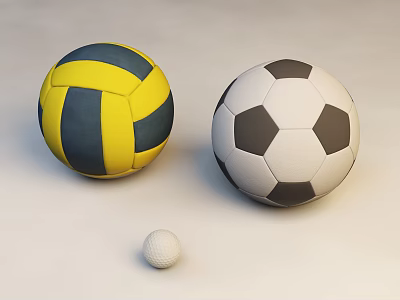 Sports Equipment Set with Yellow Blue Volleyball Black White Soccer Ball and White Golf Ball 3d model