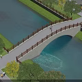 Scenic Arch Bridge Over River With Green Trees Pedestrian Path And Road Nearby