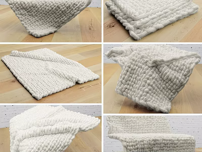 Square Knitted Rug With Woven Texture On Wooden Floor Home Decor 3d model