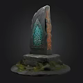 Decorative Stone Monument With Green Intricate Pattern On Stone Base With Moss 3d model