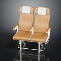 Comfortable Two Adjacent Seats Furniture With Brown Leather Upholstery White Headrests And Metal Frame