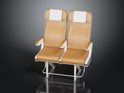 Comfortable Two Adjacent Seats Furniture With Brown Leather Upholstery White Headrests And Metal Frame 3d model