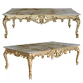 Elegant Golden Coffee Table With Ornate Carved Design And Marble Top