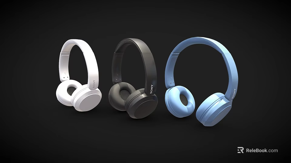 Sleek Over Ear Headphones In White Black And Blue With Modern Design 3d model 