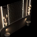 Modern Elegant Bed Background Wall With White Carved Pattern And Upholstered Headboard Hanging Pendant Lights
