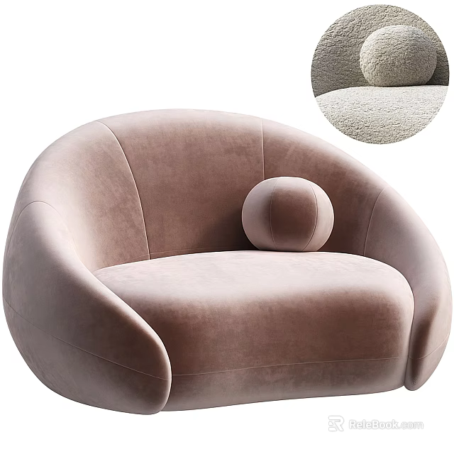 Comfortable Modern Beige Velvet Single Sofa With Rounded Shape And Round Cushion 3d model