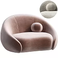 Comfortable Modern Beige Velvet Single Sofa With Rounded Shape And Round Cushion 3d model