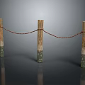 Wooden Rope Fence With Green Base Posts On Gray Reflective Surface 3d model