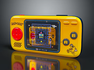 Retro Handheld Game Console Yellow Design With Classic Game Screen And Control Buttons Hi Boy 3d model