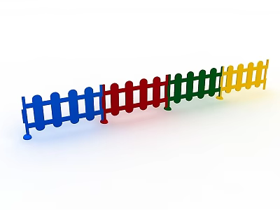 Colorful Hinged Door With Fence Design In Blue Red Green Yellow Colors 3d model