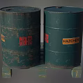 Industrial Equipment Green Storage Drums Placed At Industrial Factory Site With Large Storage Tanks