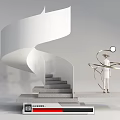 Modern Spiral Staircase With White Gray Material And Golden Sculptural Figure