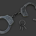 Vintage Metallic Handcuffs With Keys Isolated On Gray Background Closeup View